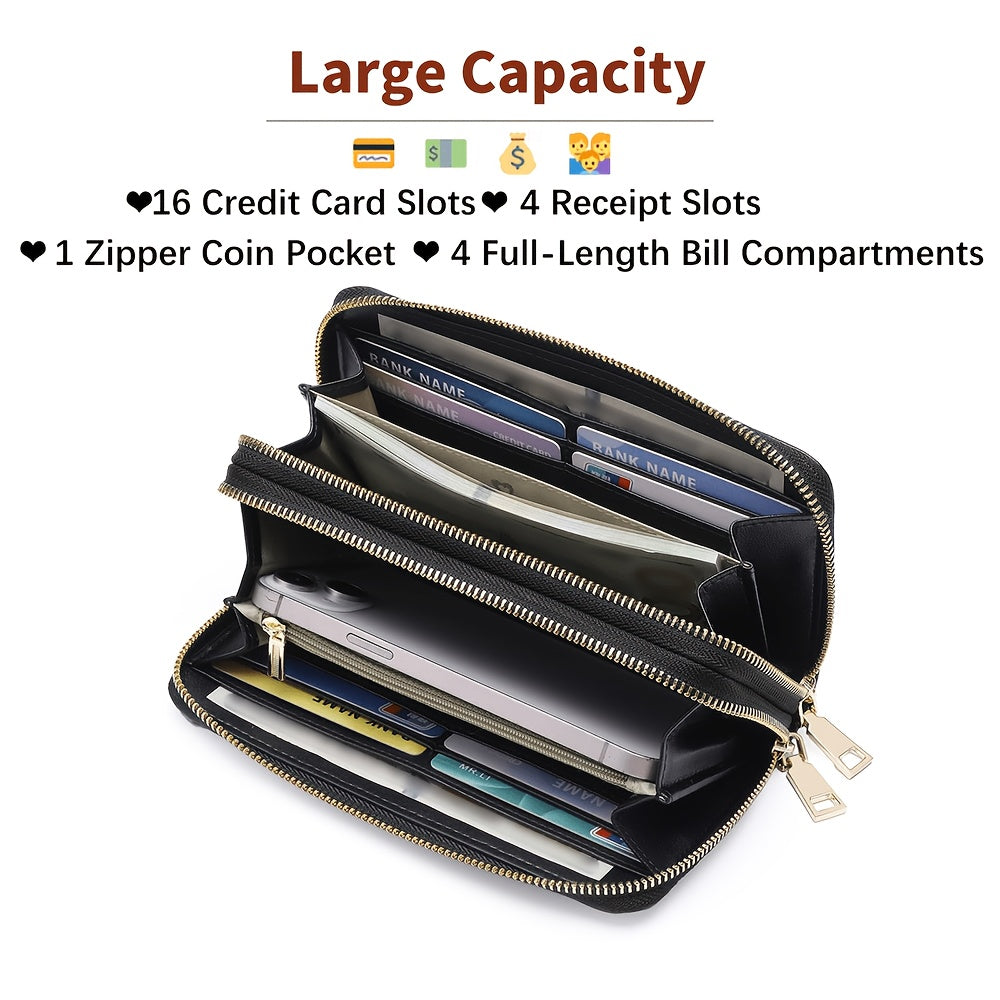 Portefeuille femme long cuir véritable 16 cartes anti-RFID
