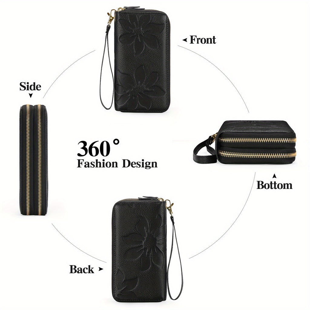 Portefeuille femme long cuir véritable 16 cartes anti-RFID