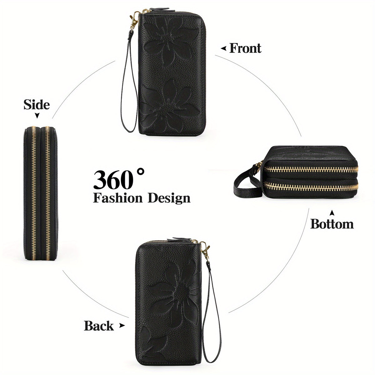 Portefeuille femme long cuir véritable 16 cartes anti-RFID