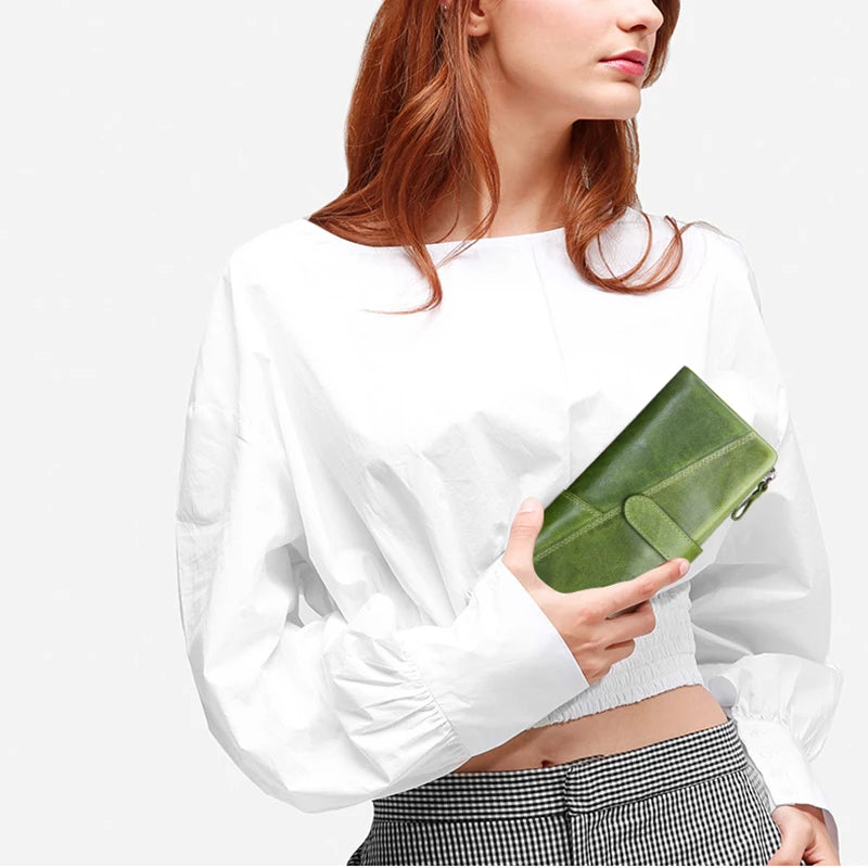 Portefeuille long en cuir de vachette véritable avec compartiment téléphone pour femme — photo 1