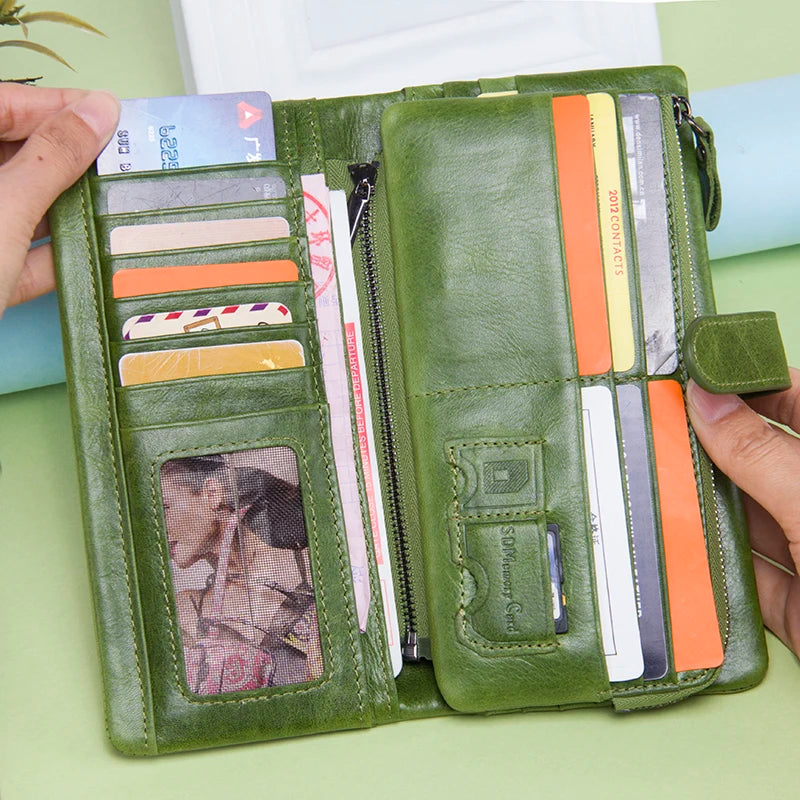 Portefeuille long en cuir de vachette véritable avec compartiment téléphone pour femme — photo 4 Image