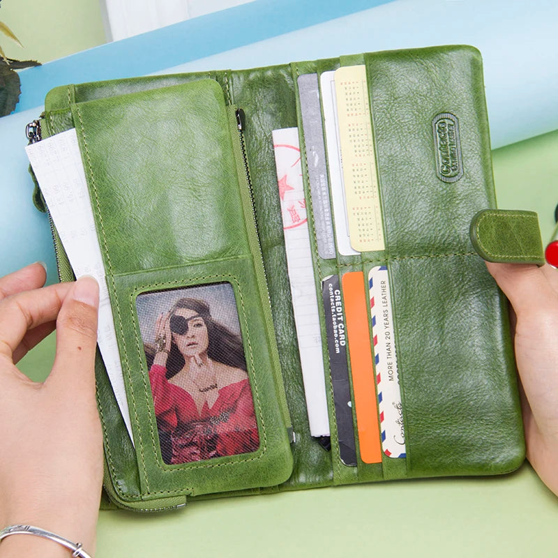Portefeuille long en cuir de vachette véritable avec compartiment téléphone pour femme — photo 5