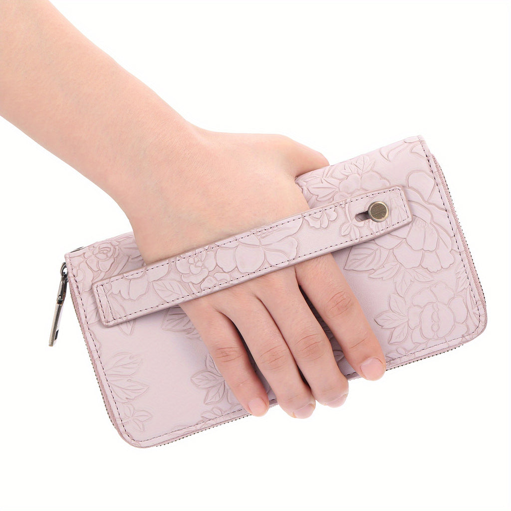 Portefeuille femme long à double fermeture éclair et dragonne
