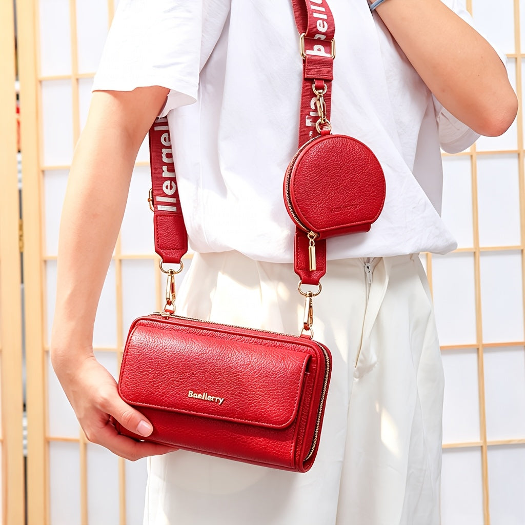 Portefeuille femme long, double zip et pochette ronde amovible