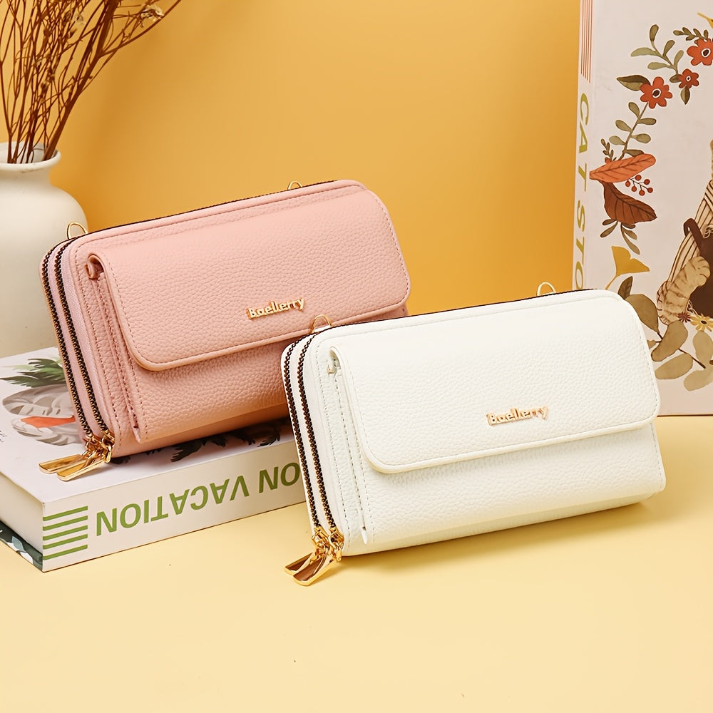Portefeuille femme long, double zip et pochette ronde amovible