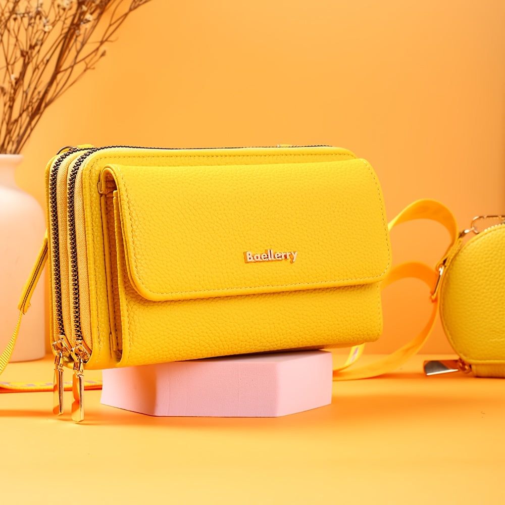 Portefeuille femme long, double zip et pochette ronde amovible
