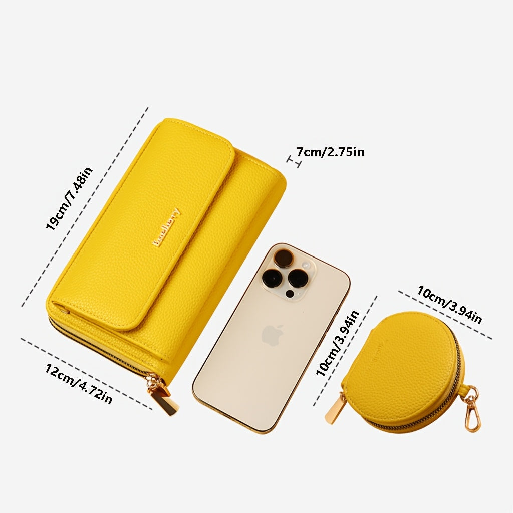 Portefeuille femme long, double zip et pochette ronde amovible