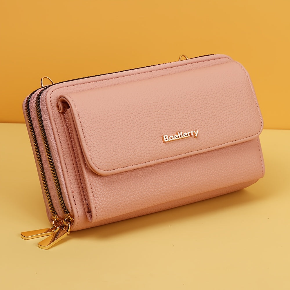 Portefeuille femme long, double zip et pochette ronde amovible
