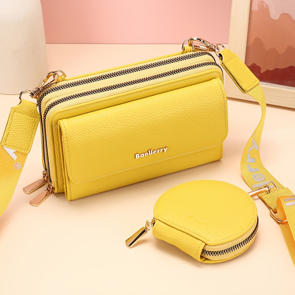 Portefeuille femme long, double zip et pochette ronde amovible