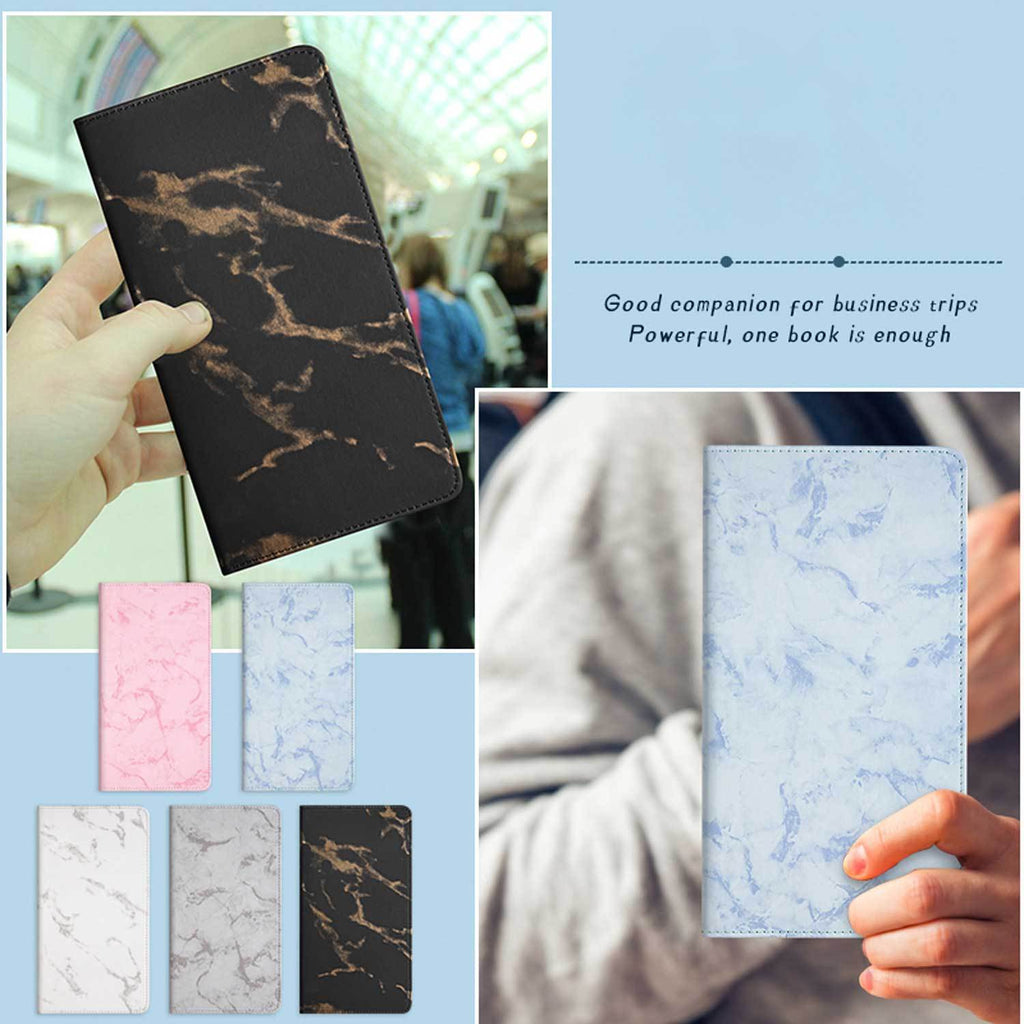 Portefeuille femme long imprimé marbre, chèques et passeport