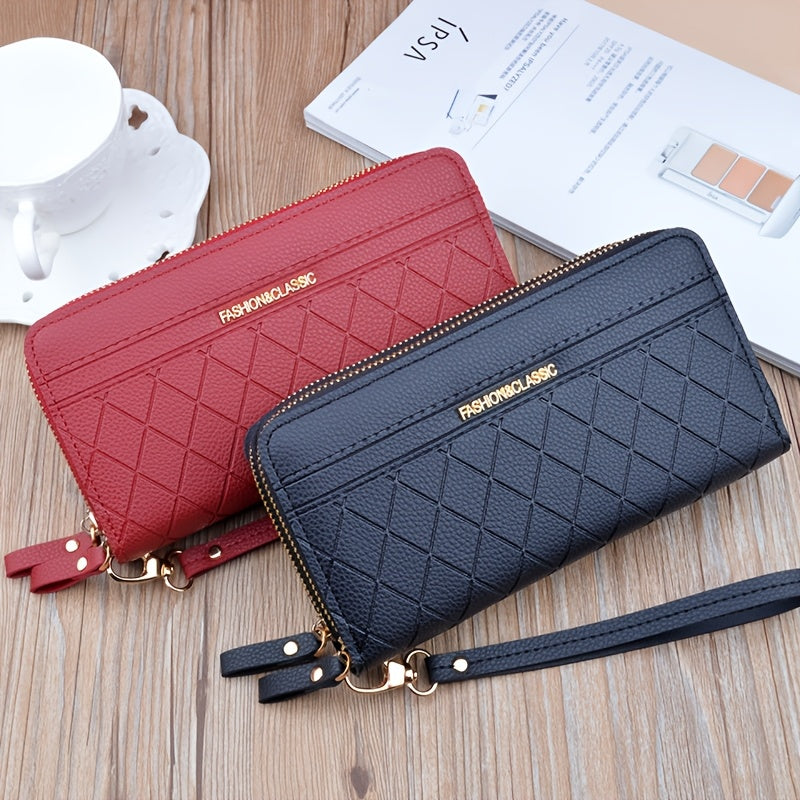 Portefeuille femme long matelassé noir à poche téléphone