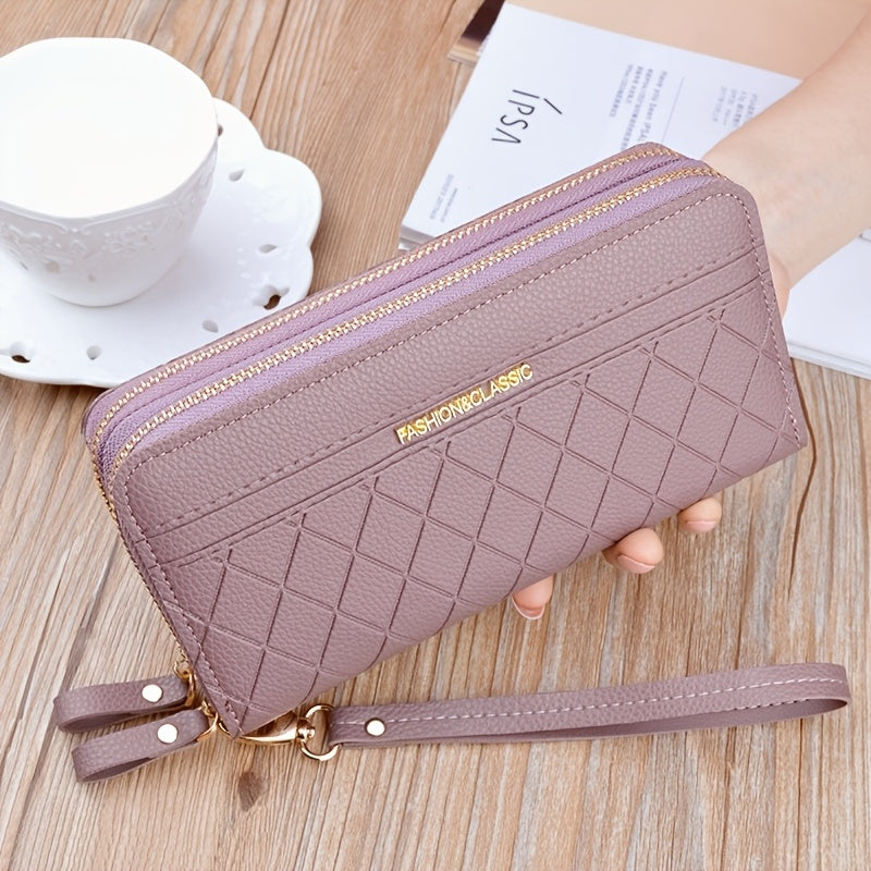 Portefeuille femme long matelassé noir à poche téléphone