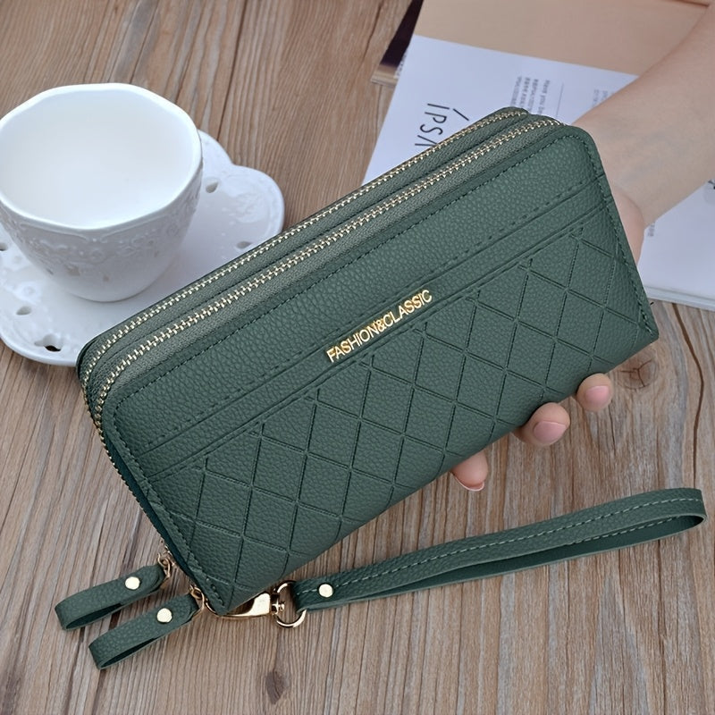 Portefeuille femme long matelassé noir à poche téléphone