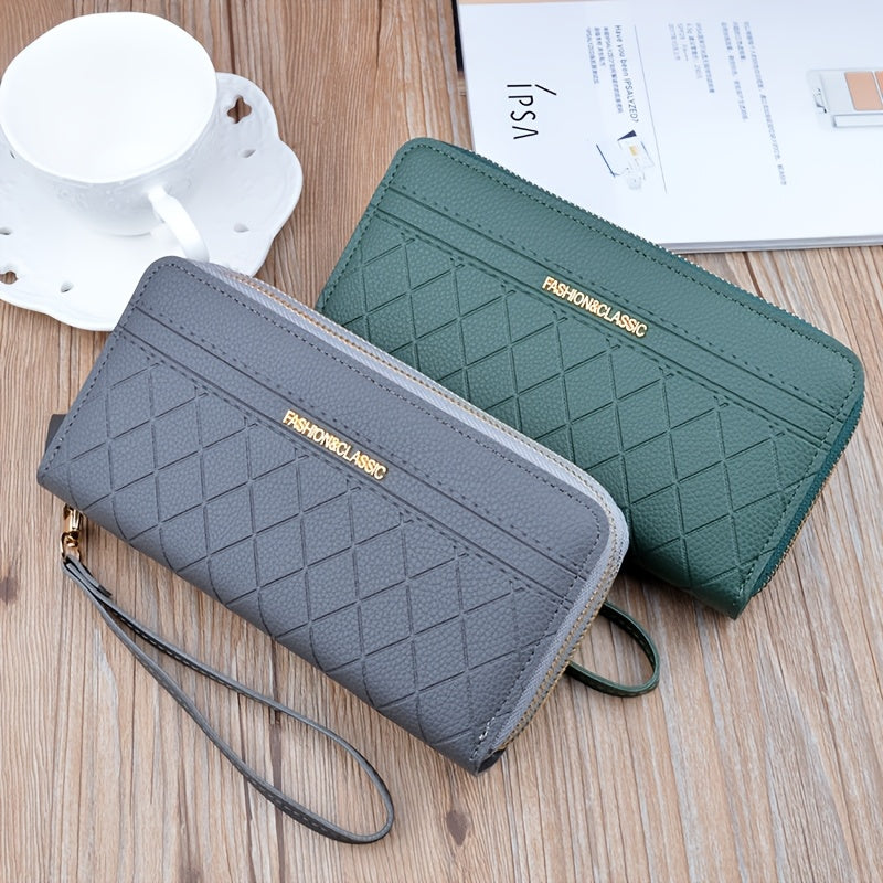 Portefeuille femme long matelassé noir à poche téléphone