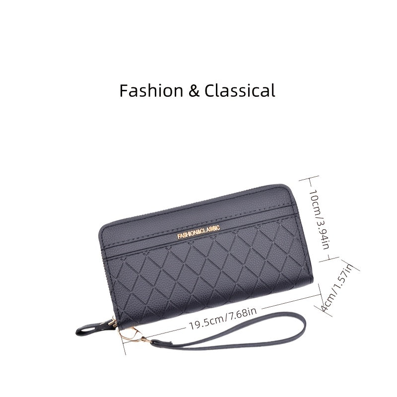 Portefeuille femme long matelassé noir à poche téléphone
