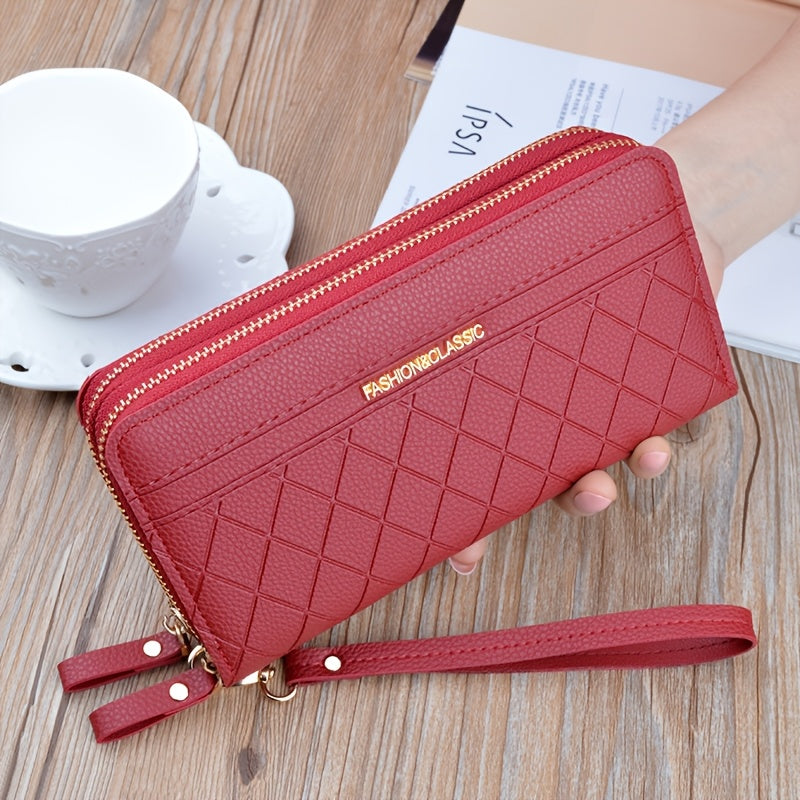 Portefeuille femme long matelassé noir à poche téléphone