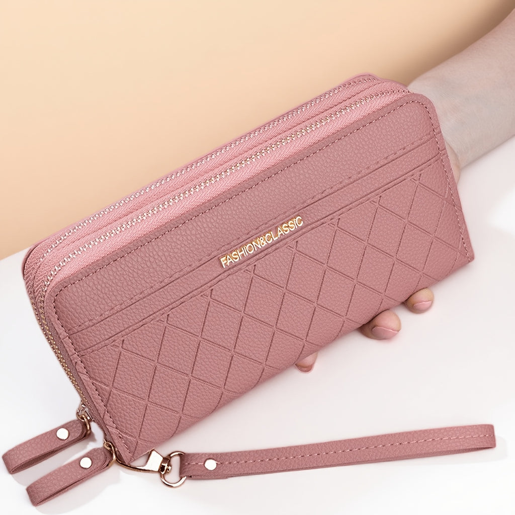 Portefeuille femme long matelassé noir à poche téléphone