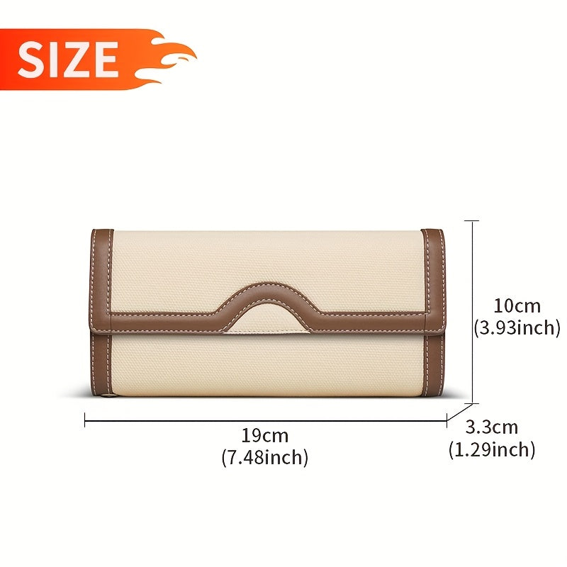 Portefeuille femme long en toile écrue, dix fentes à cartes