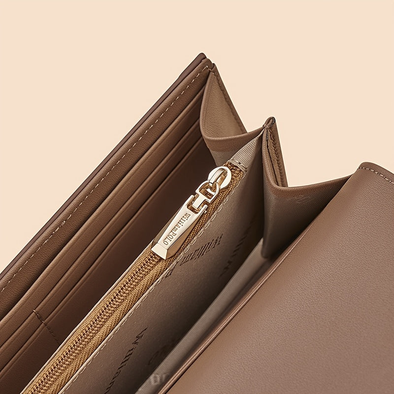 Portefeuille femme long en toile écrue, dix fentes à cartes