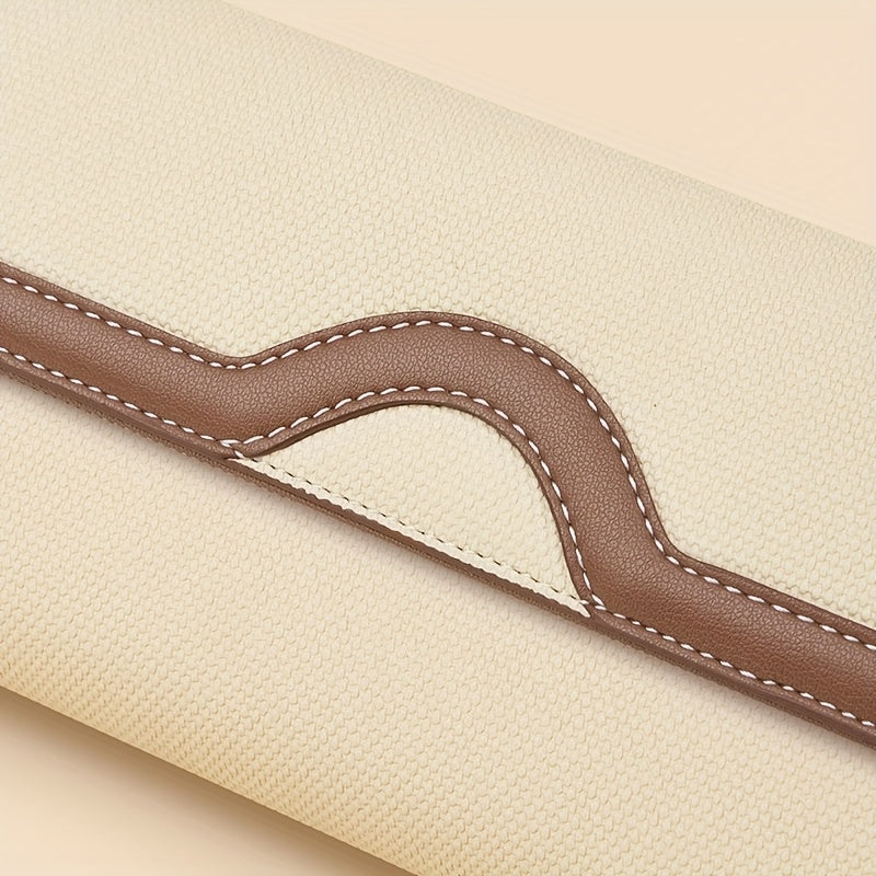 Portefeuille femme long en toile écrue, dix fentes à cartes