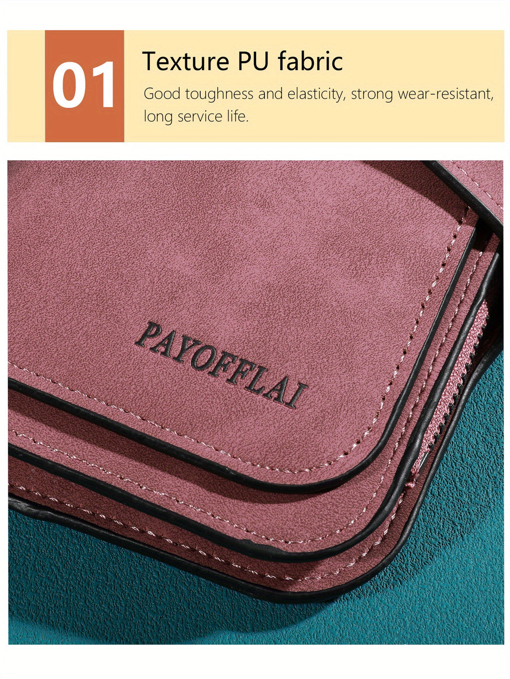 Portefeuille femme long trois volets, poche monnaie zippée