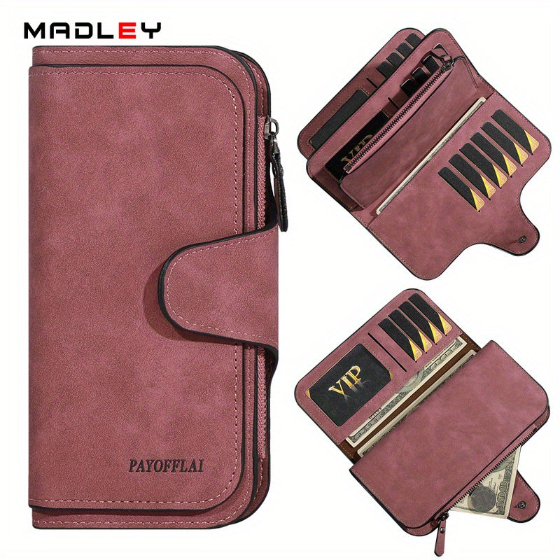 Portefeuille femme long trois volets, poche monnaie zippée