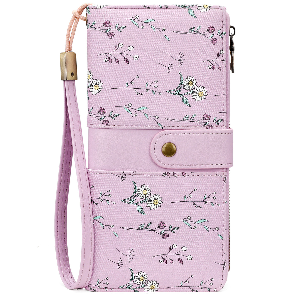 Portefeuille femme long fleuri à vingt emplacements cartes