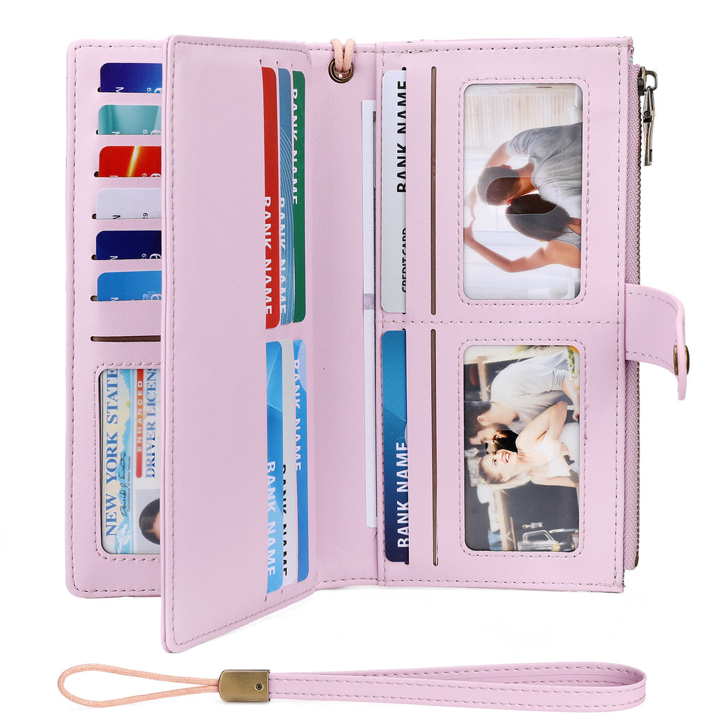 Portefeuille femme long fleuri à vingt emplacements cartes