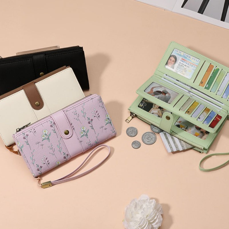 Portefeuille femme long fleuri à vingt emplacements cartes