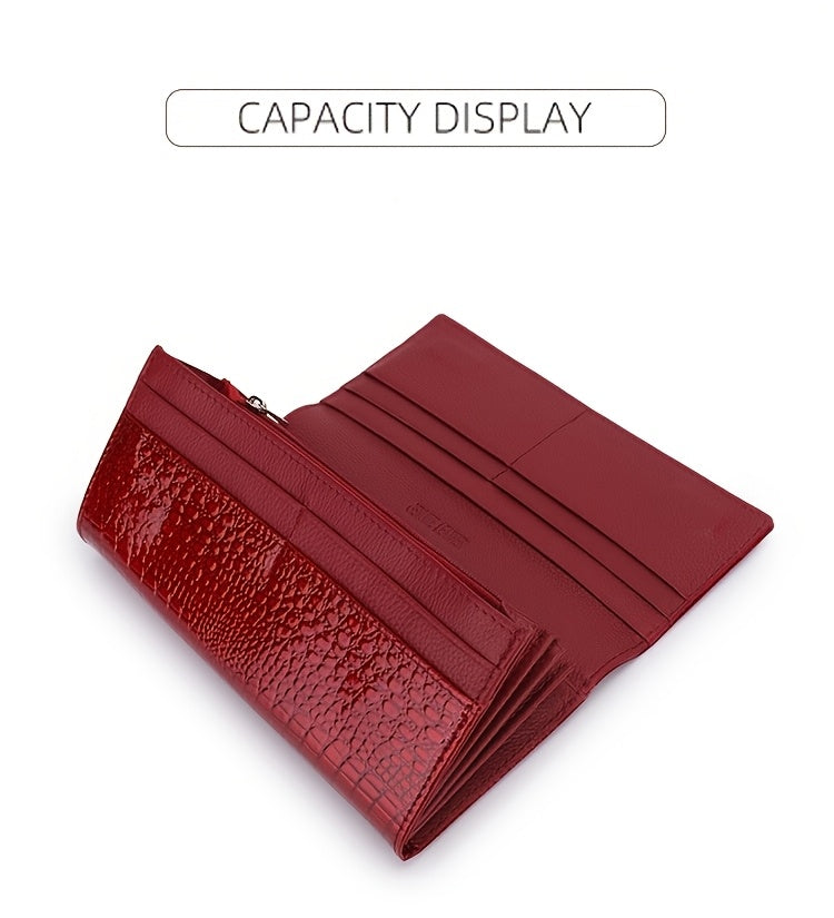 Portefeuille femme long croco verni, disponible en 7 coloris