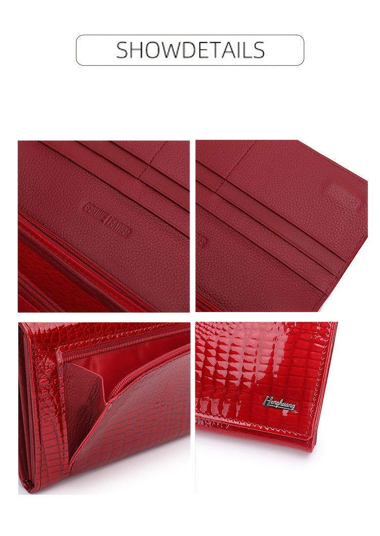 Portefeuille femme long croco verni, disponible en 7 coloris