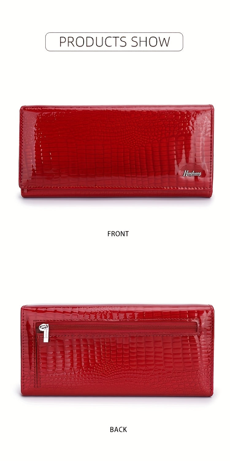 Portefeuille femme long croco verni, disponible en 7 coloris