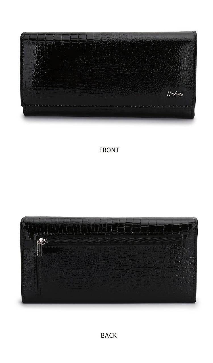 Portefeuille femme long croco verni, disponible en 7 coloris