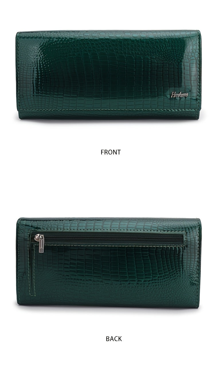 Portefeuille femme long croco verni, disponible en 7 coloris