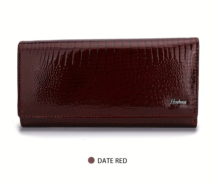 Portefeuille femme long croco verni, disponible en 7 coloris