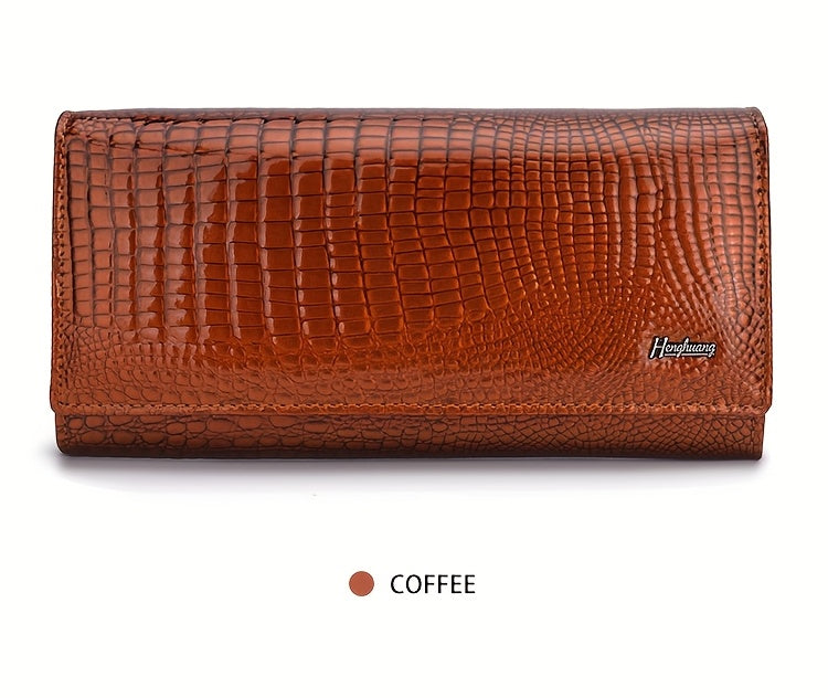 Portefeuille femme long croco verni, disponible en 7 coloris