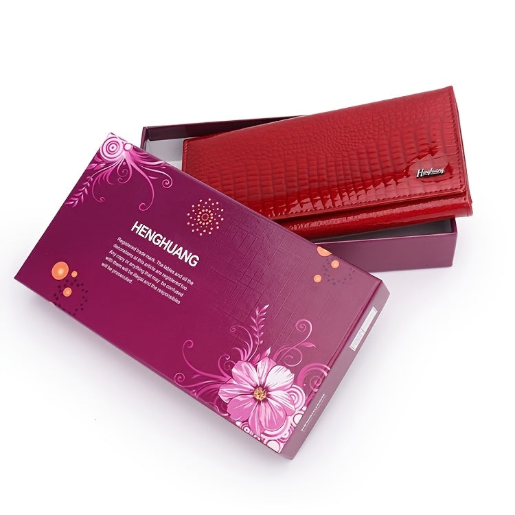 Portefeuille femme long croco verni, disponible en 7 coloris