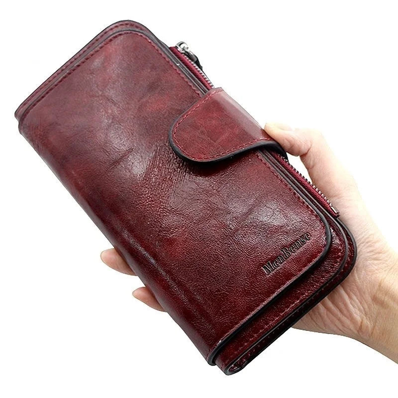 Portefeuille long vintage en cuir pu à grande capacité avec fermeture éclair pour femme — photo 1
