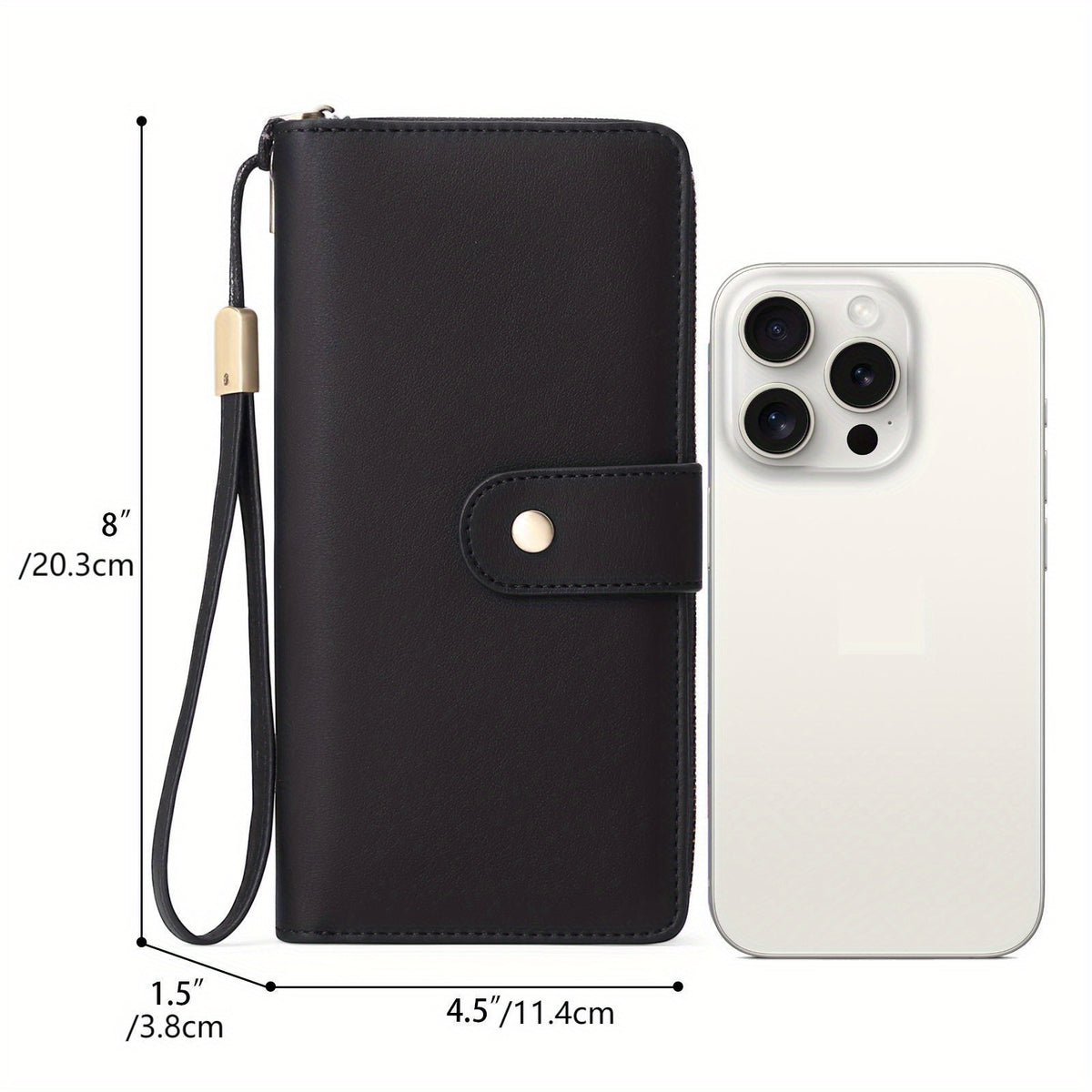 Portefeuille femme long zippé 14 cartes et poche téléphone