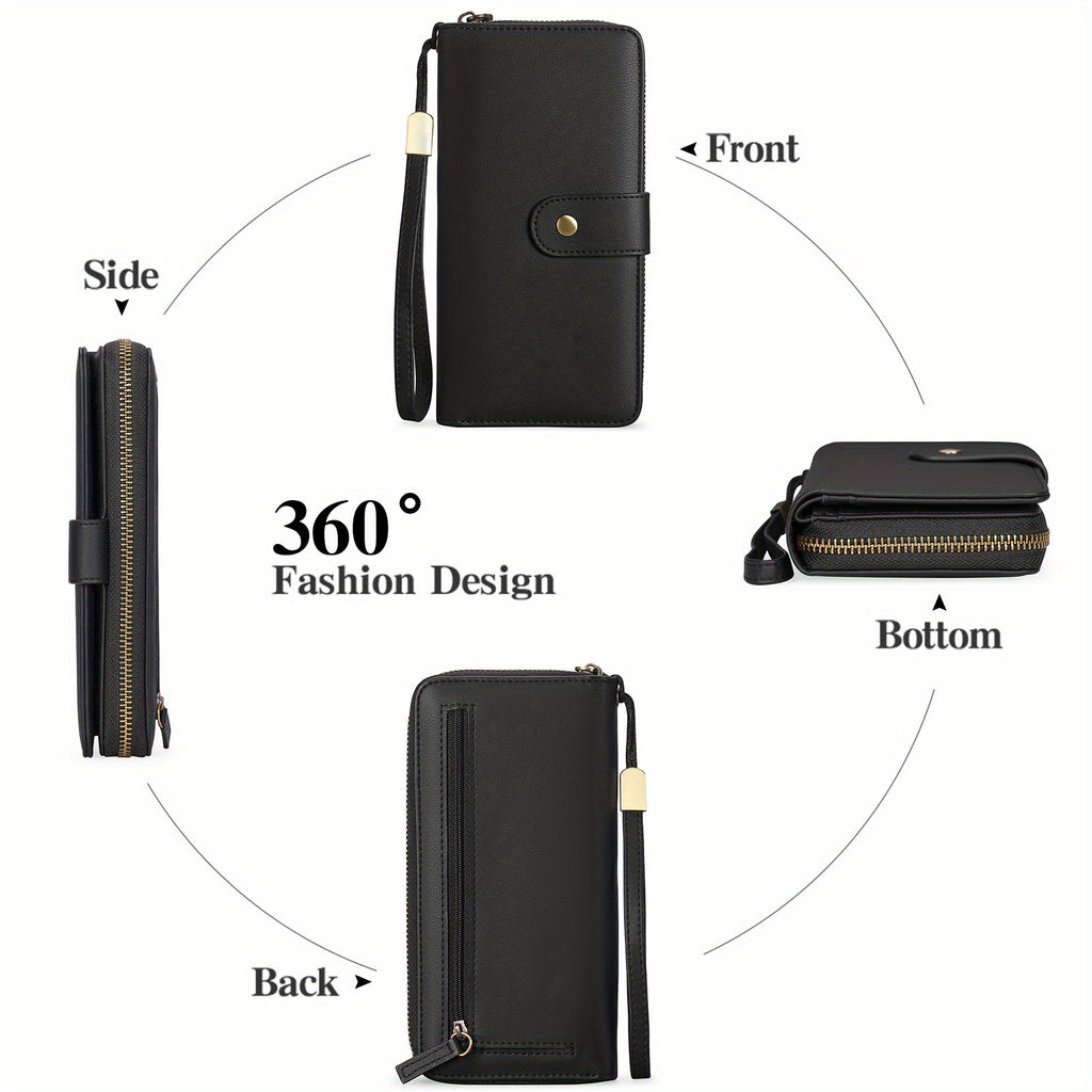 Portefeuille femme long zippé 14 cartes et poche téléphone