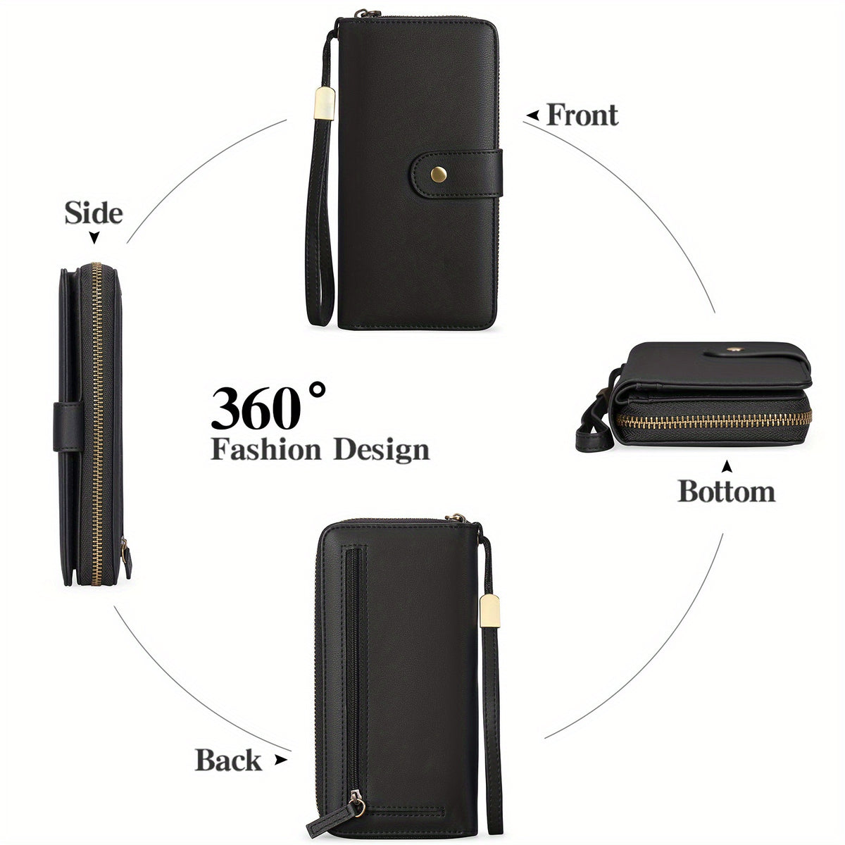 Portefeuille femme long zippé 14 cartes et poche téléphone