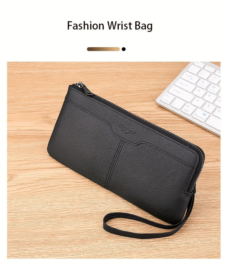 Portefeuille femme long zippé 21 cm, tranches de cuir peintes
