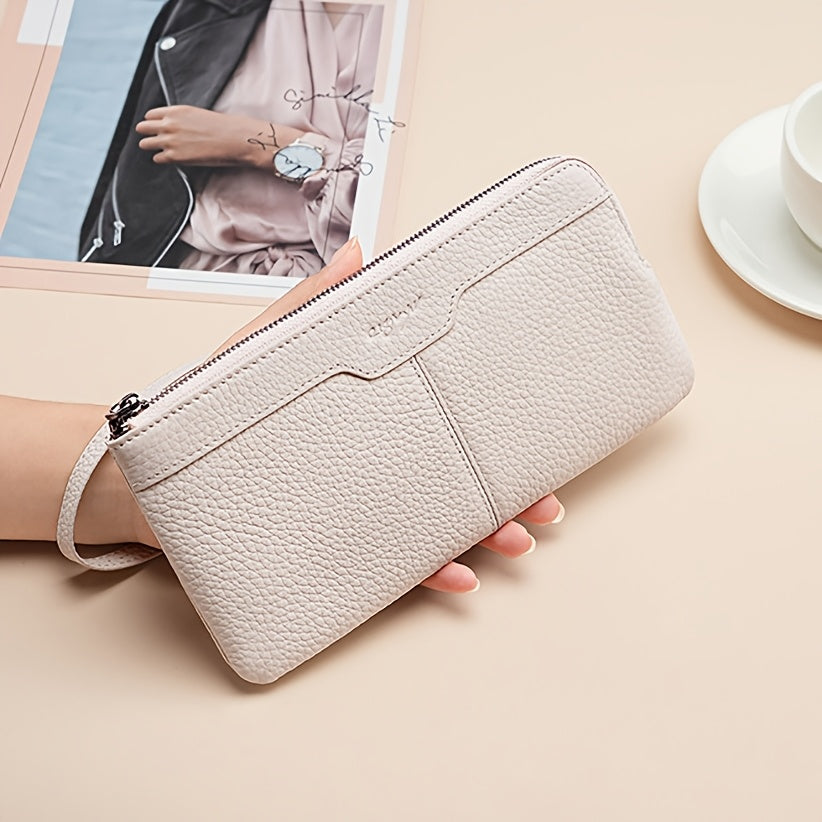 Portefeuille femme long zippé 21 cm, tranches de cuir peintes