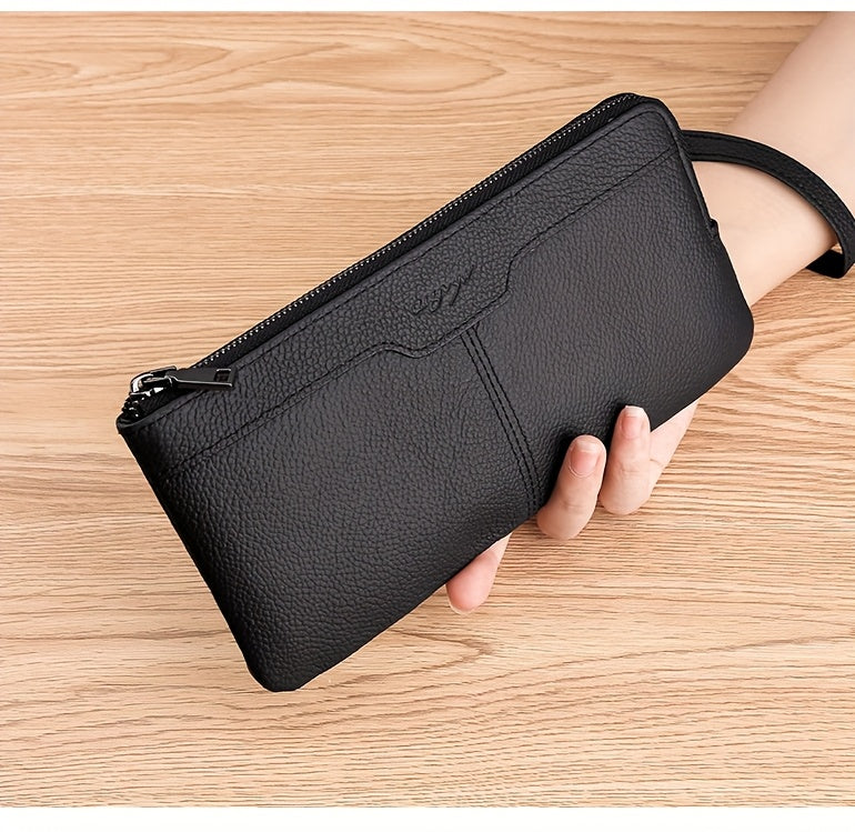 Portefeuille femme long zippé 21 cm, tranches de cuir peintes