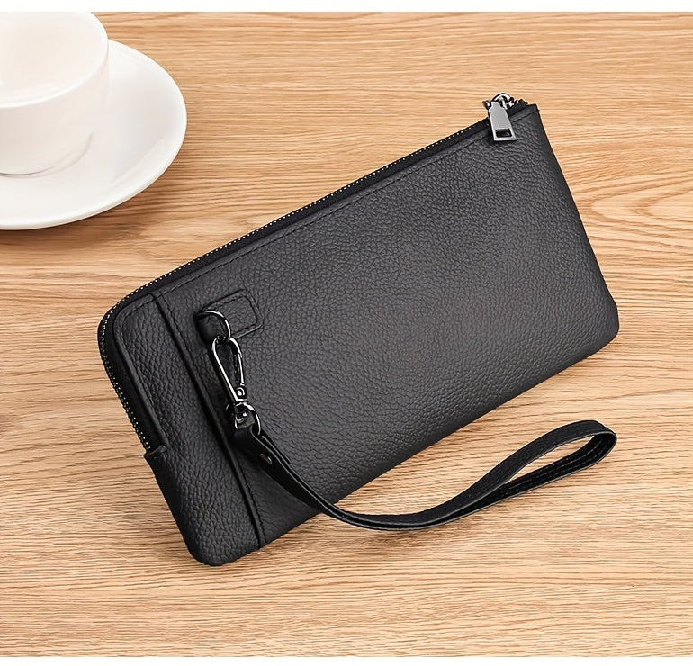 Portefeuille femme long zippé 21 cm, tranches de cuir peintes