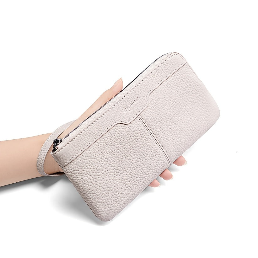 Portefeuille femme long zippé 21 cm, tranches de cuir peintes