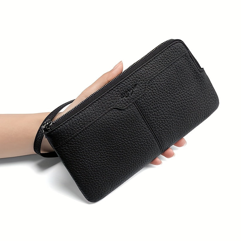 Portefeuille femme long zippé 21 cm, tranches de cuir peintes