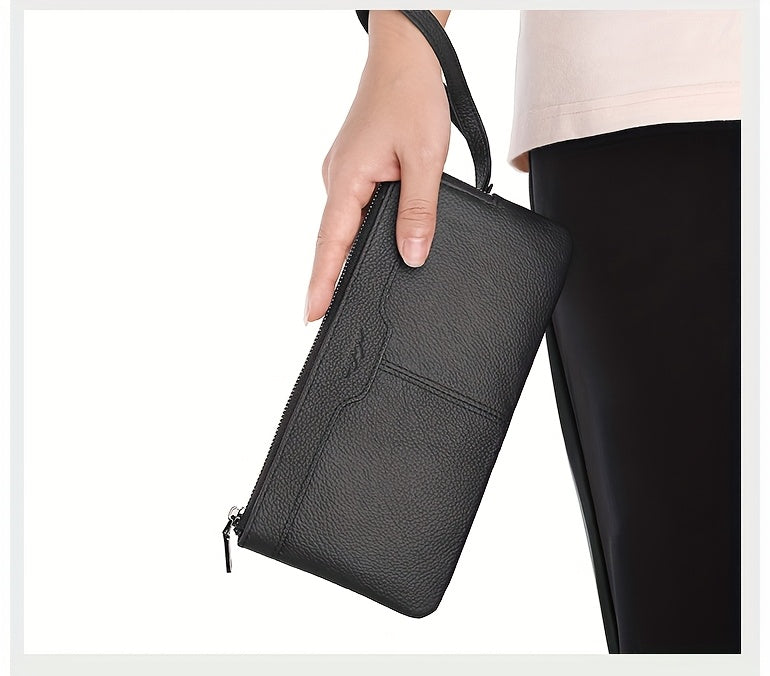 Portefeuille femme long zippé 21 cm, tranches de cuir peintes