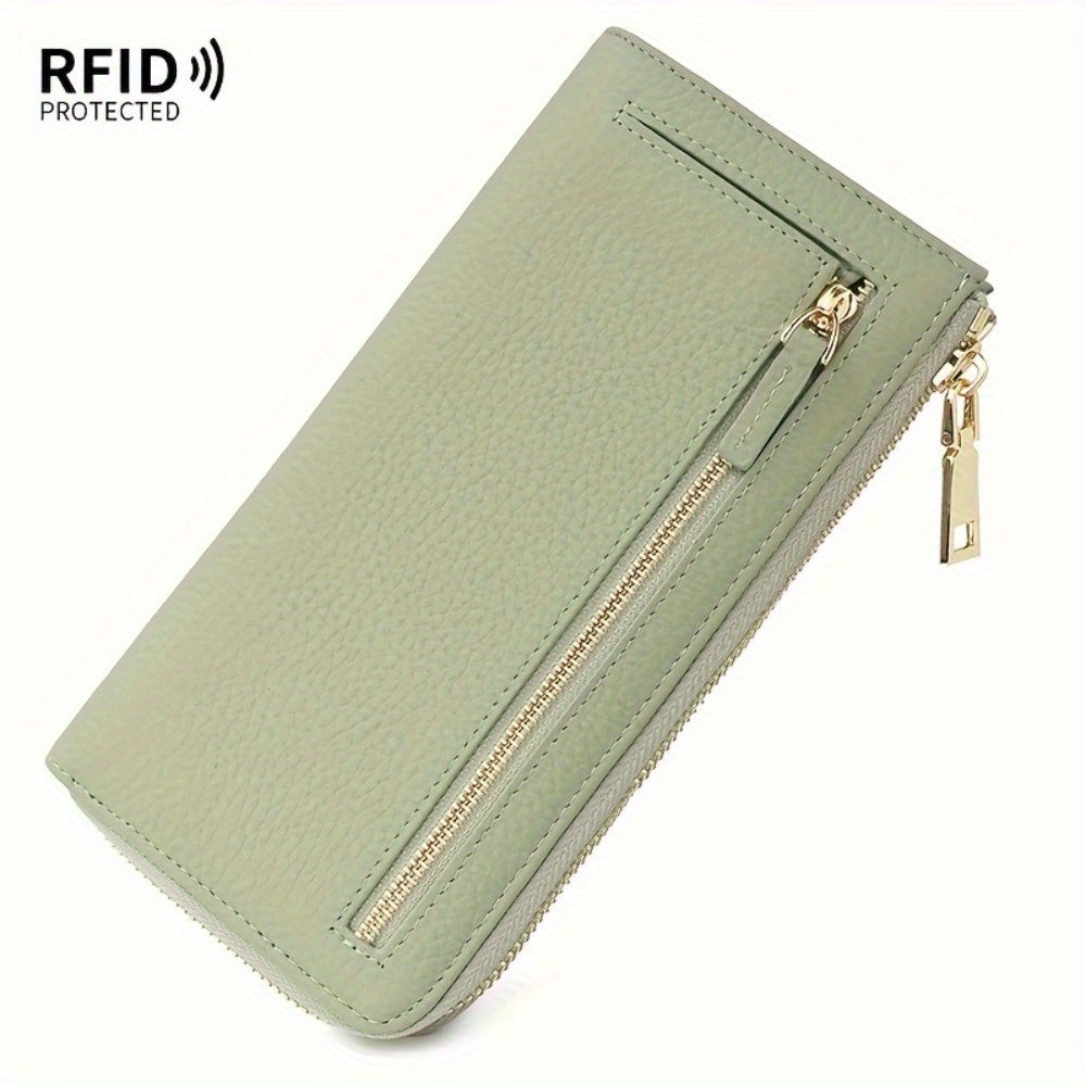 Portefeuille femme long zippé anti-RFID, 20 x 10 x 2 cm