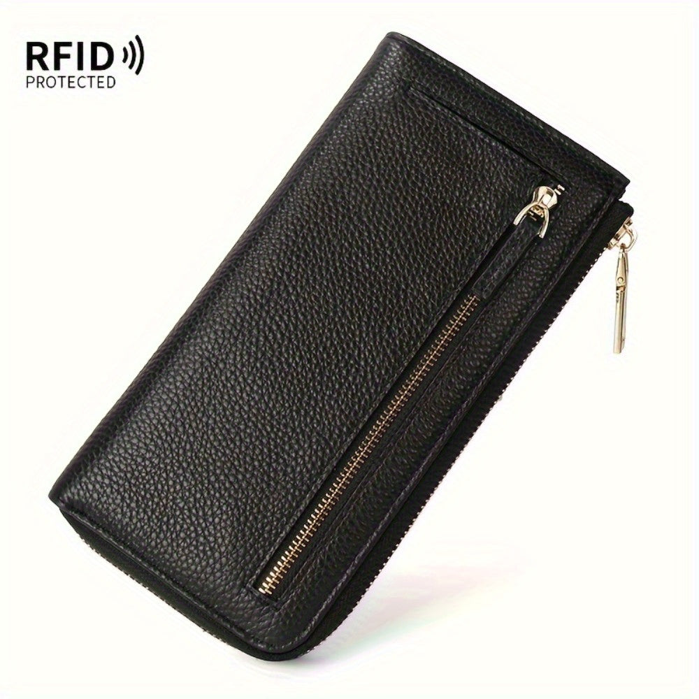 Portefeuille femme long zippé anti-RFID, 20 x 10 x 2 cm